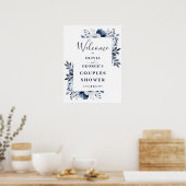 Marine Blue Floral Couples Douche Affiche de bienv (Cuisine)