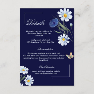 Marine Blue Floral Détails du Mariage Carte de boî