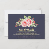 Marine Blue Floral Mariage Merci Cartes (Devant)