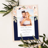 Marine Blue Floral Wedding Save the Date Photo