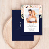 Marine Blue Floral Wedding Save the Date Photo