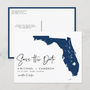 Marine Blue Florida State Map QR Code Bewaar de da Aankondigingskaart