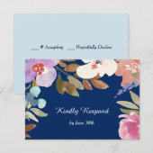 Marine Blue Garden Floral Wedding RSVP (Devant / Derrière)