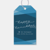 Marine Blue Geo Script Hanukkah Cadeaulabel (Voorkant)