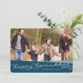 Marine Blue Geo Script | Hanukkah-foto Feestdagenkaart (Staand voorkant)