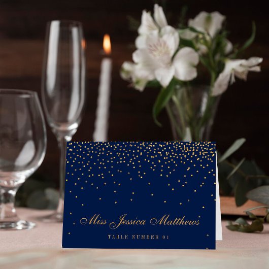 Marine Blue & Glam Gold Confetti Mariage Cartes de