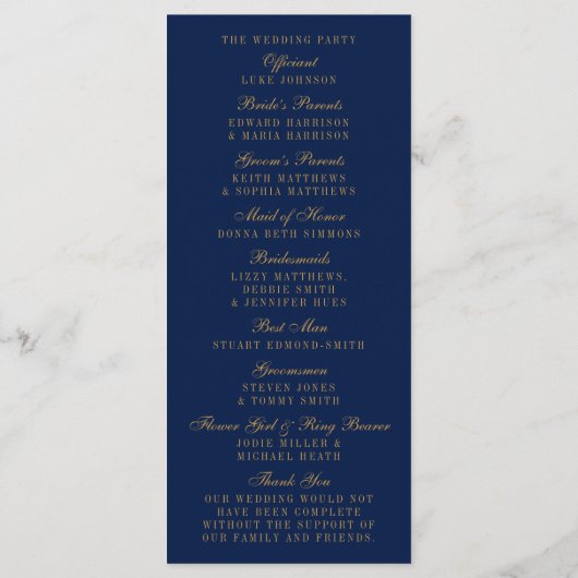 Marine Blue & Glam Gold Confetti Wedding Programme (Dos)