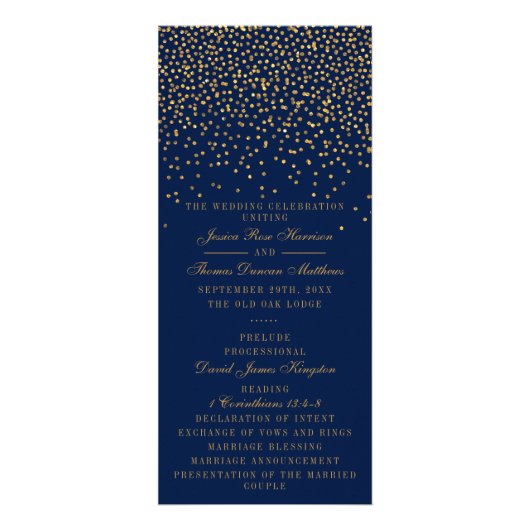 Marine Blue & Glam Gold Confetti Wedding Programme (Devant)