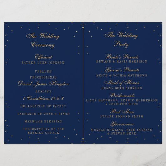 Marine Blue & Glam Gold Confetti Wedding Programme (Dos)