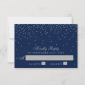 Marine Blue & Glam Silver Confetti Wedding RSVP (Devant)