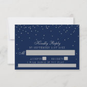 Marine Blue & Glam Silver Confetti Wedding RSVP (Devant)