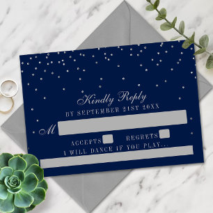 Marine Blue & Glam Silver Confetti Wedding RSVP