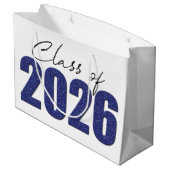 Marine Blue Glitter Klasse van 2026 Groot Cadeauzakje (Achterkant Gekanteld)