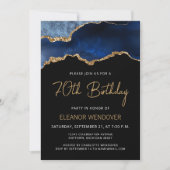 Marine Blue Gold Agate 70e anniversaire Invitation (Devant)