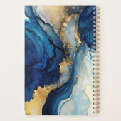 Marine Blue Gold Agate Marbre Aquarelle Planner (Dos)