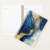 Marine Blue Gold Agate Marbre Aquarelle Planner (Devant avec enveloppe)