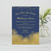 Marine Blue Gold Confetti Baby shower Invitation G (Debout devant)