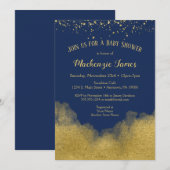Marine Blue Gold Confetti Baby shower Invitation G (Devant / Derrière)
