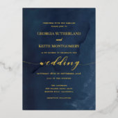 Marine Blue & Gold Elegant Mariage Foil Invitation (Recto)