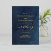 Marine Blue & Gold Elegant Mariage Foil Invitation (Debout devant)