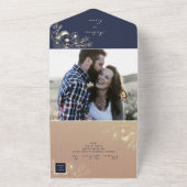 Marine Blue & Gold Floral Photo Wedding Invitation (Dehors)