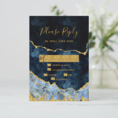 Marine Blue Gold Foil Agate Gilt Wedding RSVP Répo (Debout devant)
