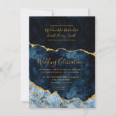 Marine Blue & Gold Foil Agate Mariage Invitations (Devant)