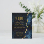 Marine Blue & Gold Foil Agate Mariage Invitations (Debout devant)