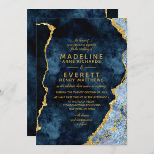 Marine Blue & Gold Foil Agate Mariage Invitations