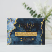 Marine Blue Gold Foil Agate Mariage RSVP Réponse (Debout devant)