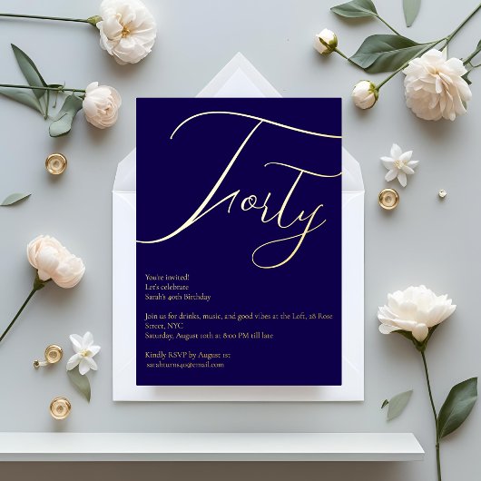 Marine Blue & Gold Foil Invitation 40e anniversair