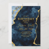 Marine Blue & Gold Foil Invitation de fête d'anniv (Devant)