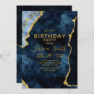 Marine Blue & Gold Foil Invitation de fête d'anniv