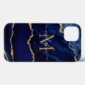 Marine Blue Gold Marble Votre Lettre Nom coque iph (Verso (horizontal))