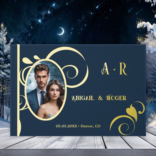 Marine Blue Gold Mariage Personnalisé Photo Real F