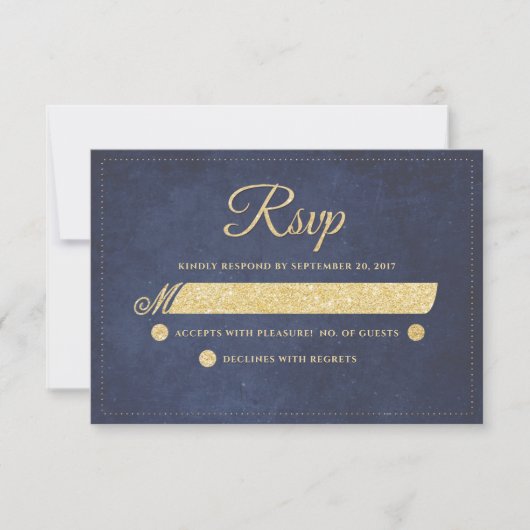 Marine Blue Gold Rustic Chic Wedding RSVP (Devant)