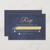 Marine Blue Gold Rustic Chic Wedding RSVP (Devant / Derrière)