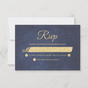 Marine Blue Gold Rustic Chic Wedding RSVP
