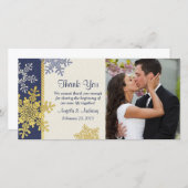 Marine Blue Gold Snowflake Hiver Mariage Merci (Devant / Derrière)