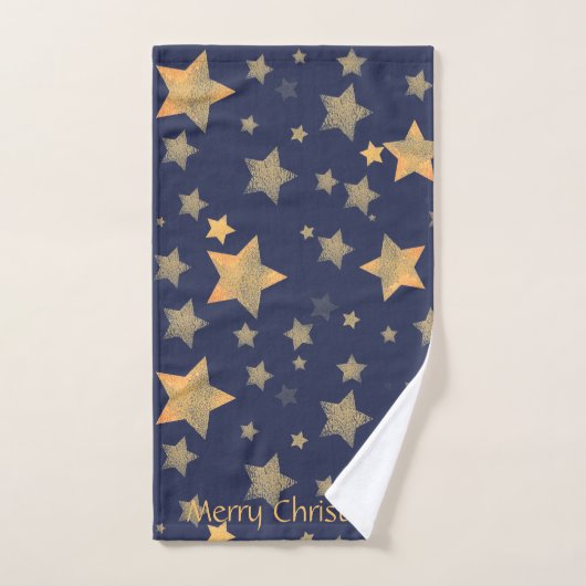 Marine Blue Gold Star Motif Élégant Noël (Serviette à main)