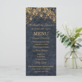 Marine Blue Gold String Lights Bokeh Menu Mariage (Debout devant)