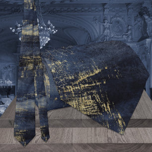 Marine Blue & Gold Veining Moderne Mariage Cravate