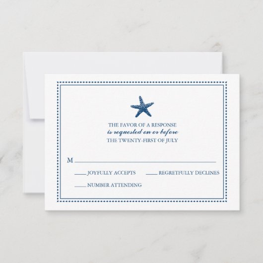 Marine Blue Graceful Starfish Mariage RSVP (Devant)