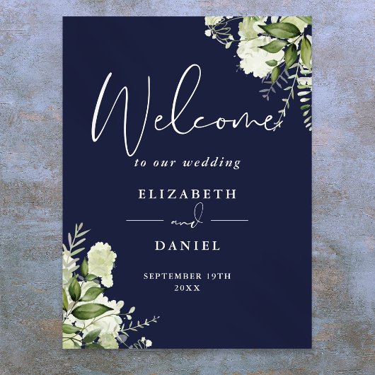 Marine Blue Greenery Floral Mariage Affiche de bie