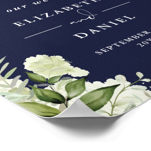 Marine Blue Greenery Floral Mariage Affiche de bie (Coin)