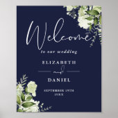 Marine Blue Greenery Floral Mariage Affiche de bie (Devant)