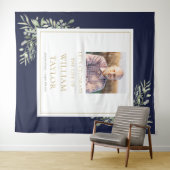 Marine Blue Greenery Foto Begrafenisdienst Wandkleed (In Situ (horizontaal))