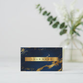 Marine Blue Grungy Gold Marble Vip Carte de visite (Debout devant)