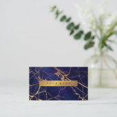 Marine Blue Grungy Gold Marble Vip Carte de visite (Debout devant)