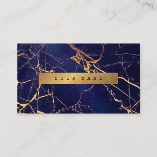 Marine Blue Grungy Gold Marble Vip Carte de visite (Devant)